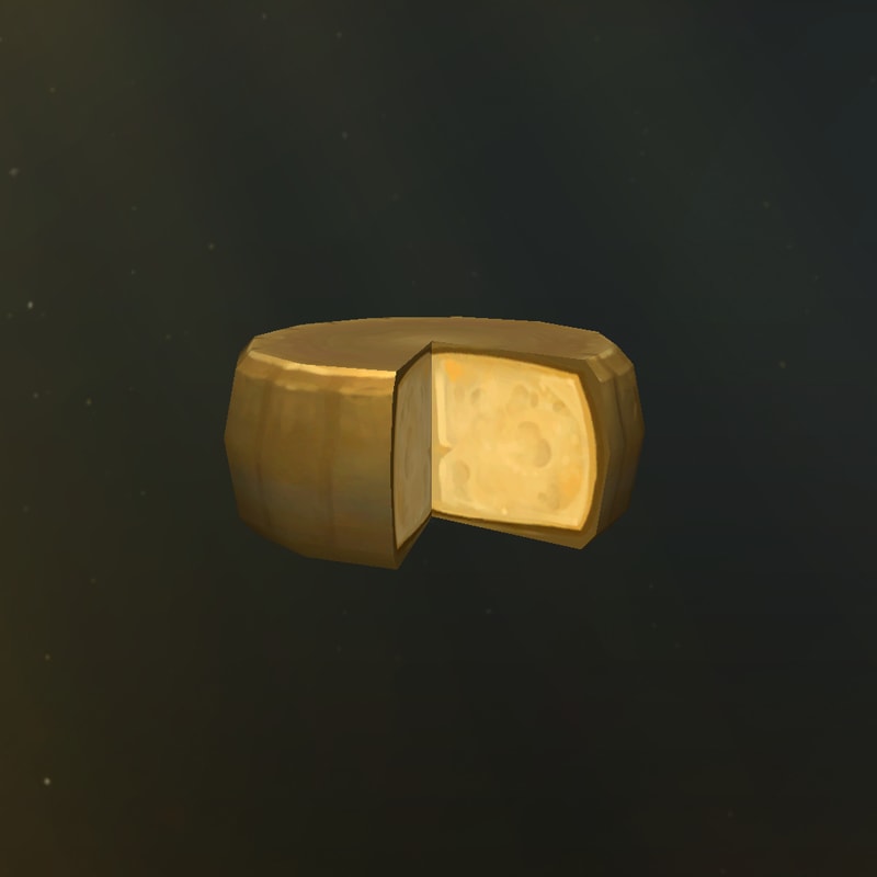 Una rueda de queso con una cuña cortada