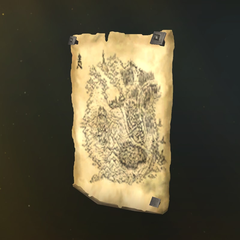 Un mapa en un papiro envejecido con pines metálicos en las esquinas