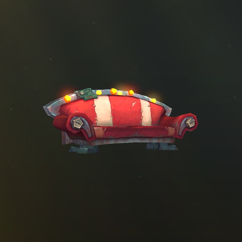 Un sillón goblin a rayas rojas y blancas con luces en la parte de atrás