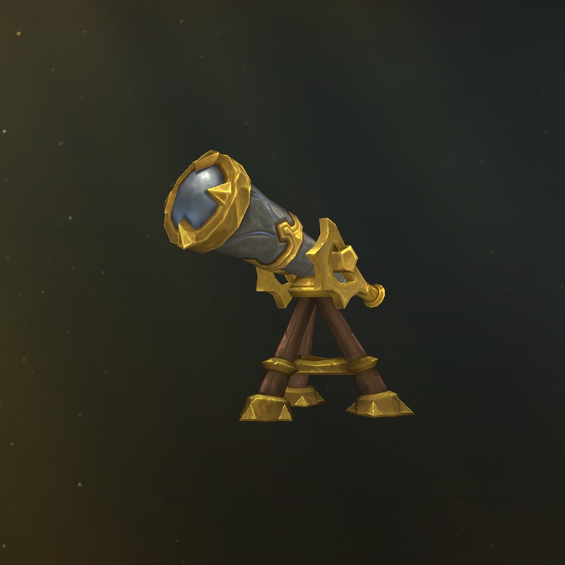 Un telescopio dorado y gris con una base de madera y dorada