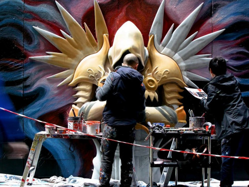 Increíble mural de Tyrael en la presentación de Diablo Immortal en Australia